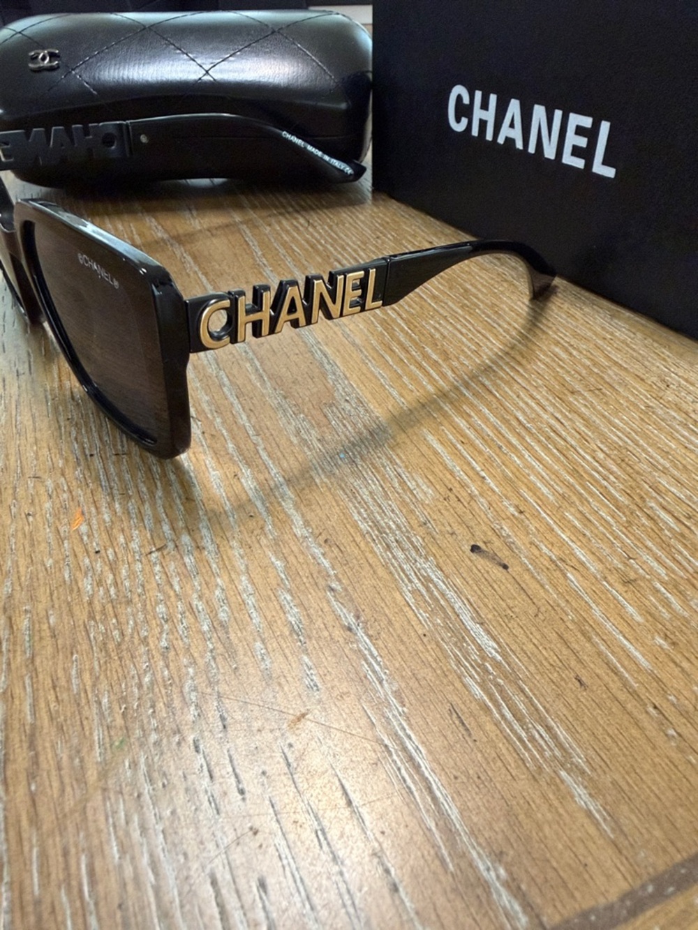 CHANEL Black and Gold Square Sunglasses - Designer Women's Eyewear - Picture 7 of 10